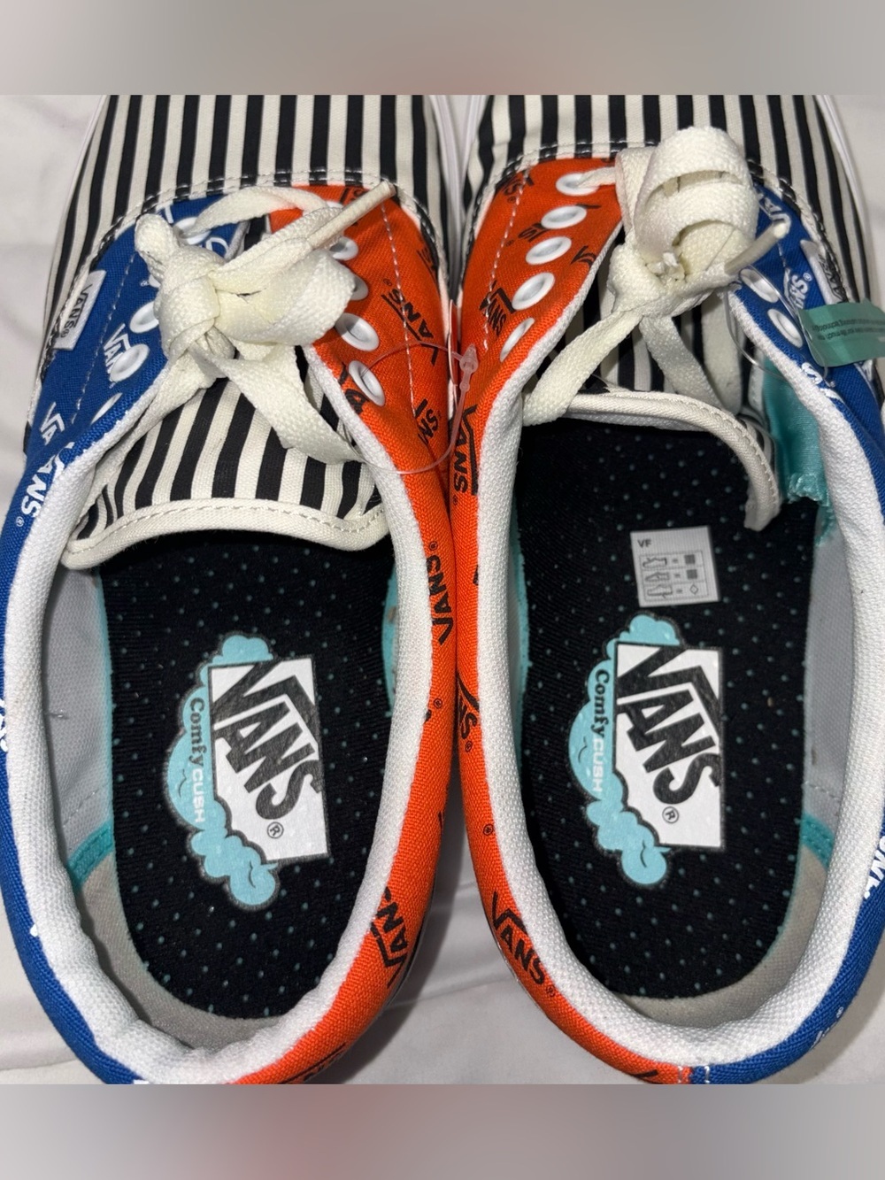 Vans Era Comfy Cush New With Tag Size 10 Black White Stripe Orange Blue - Picture 7 of 9